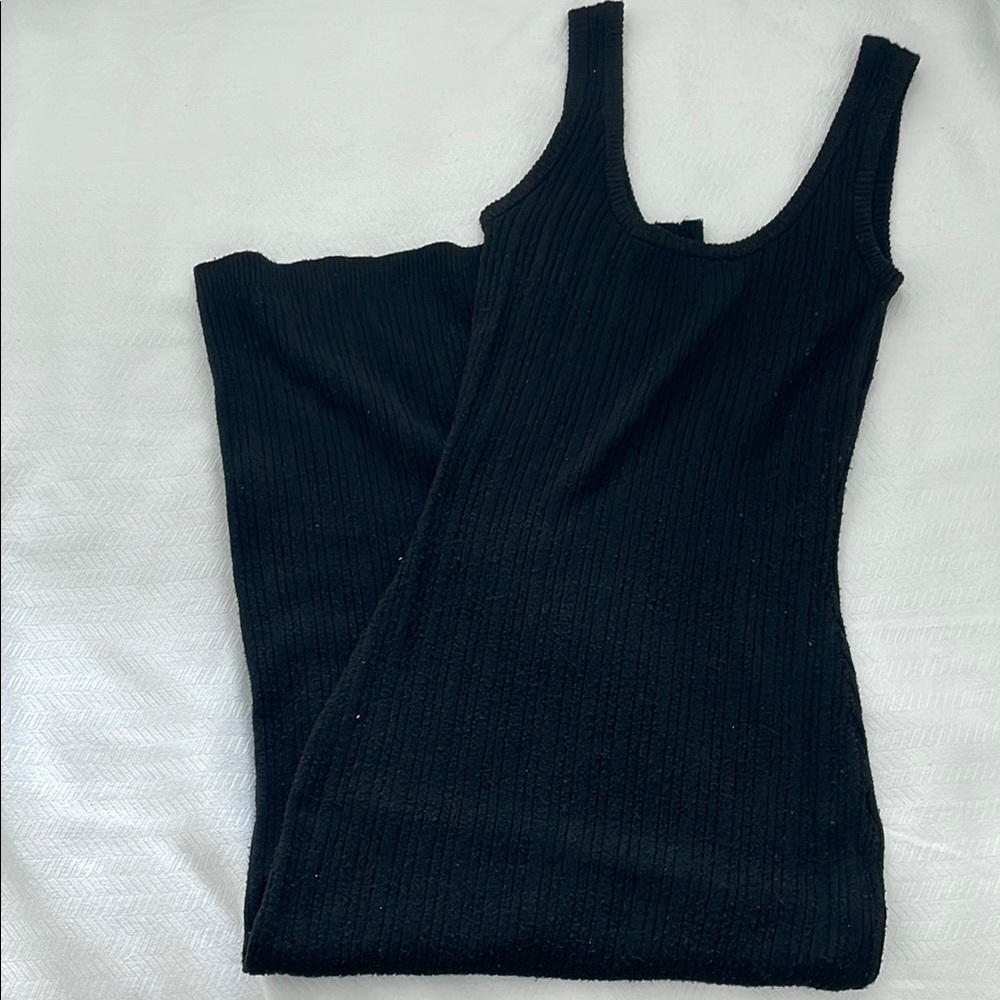 7 For All Mankind Black Fitted Asymmetrical Knitted Dress